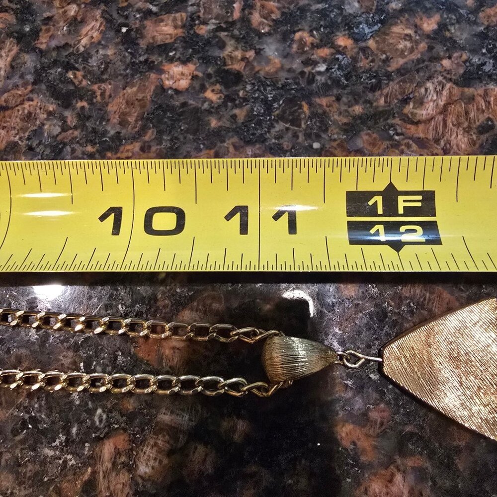 Gold Tone Tassel Necklace With Textured Pendant & Chain Links - Picture 10 of 10
